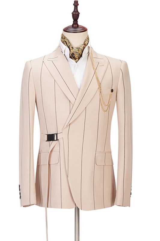 Ivan Light Champagne Fashion Striped Point Collar Prom Suit for Men