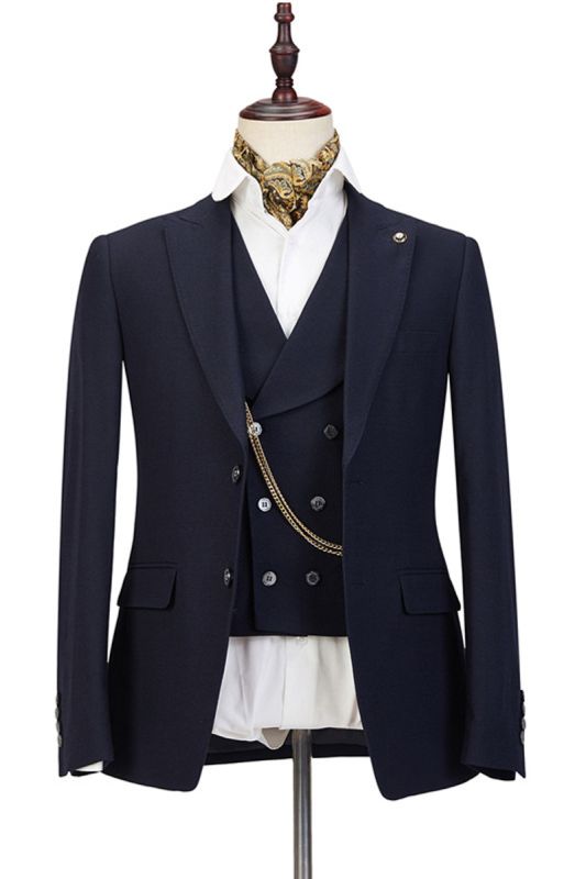 Ashton Black Three Piece Peaked Lapel Elegant Wedding Suits For Men