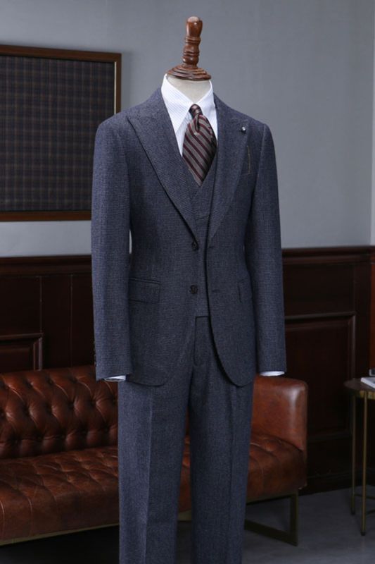 Aubrey Regular Blue Check Three Piece Custom Men Business Suit