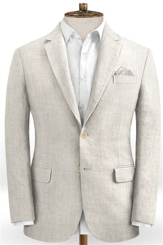 Ivory Linen Wedding Men Suit |  Summer Beach Groom Tuxedo Online