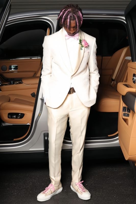 Ed Bespoke White Jacquard Two Pieces Prom Suits With Satin Lapel