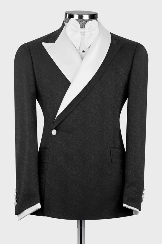 Bradymensuit Men’s Black Jacquard Tuxedo Jacket with White Shawl Lapel