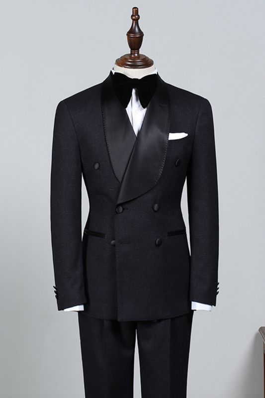 Salomon Classic All Black Double Breasted Groom Custom Wedding Suit ...