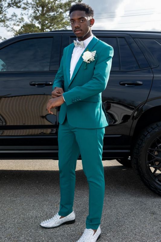Kemp Chic Teal One Button Prom Suit With Satin Shawl Lapel | Men's Formal Tuxedo