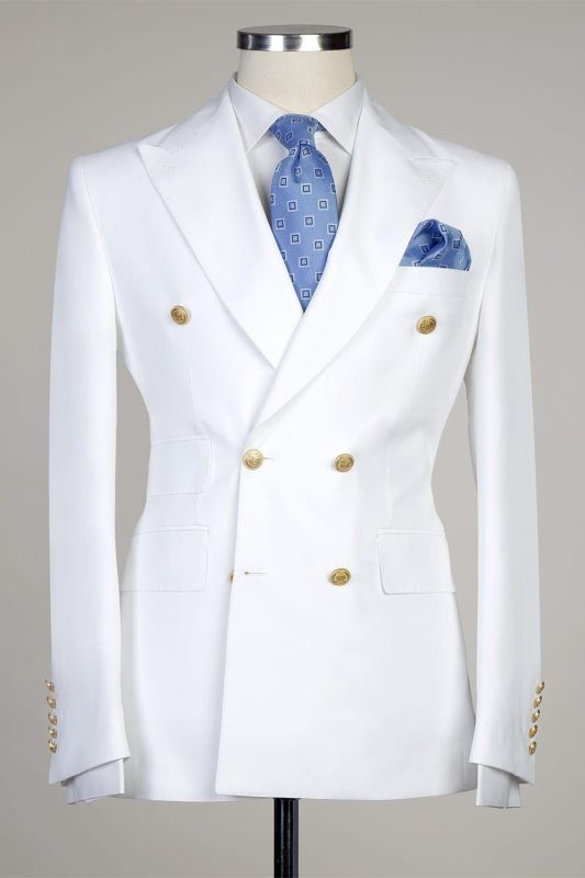 White Two Pieces Double Breasted Close Fitting Bespoke Men Suits