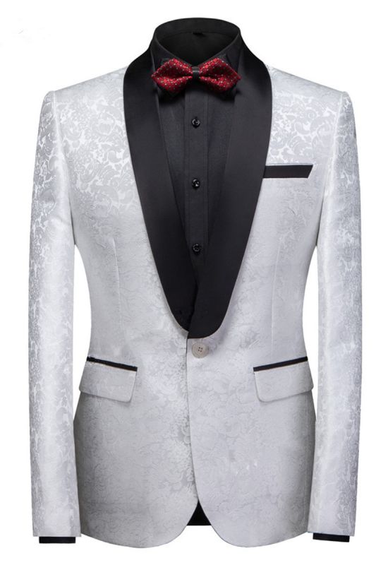 Victor White Jacquard Single Button Wedding Men Suit