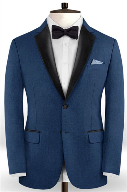 Slim Fit 2 Piece Blue Casual Prom Tuxedo | Groom Notched Lapel Business Wedding Suit