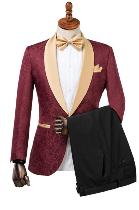 Dominic Stylish Burgundy Slim Fit Jacquard Men Wedding Suit