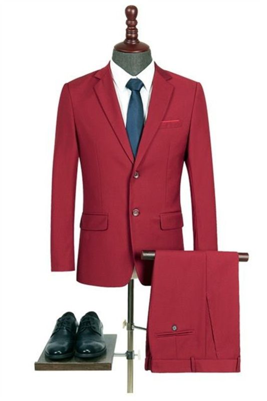 Red Notched Lapel Men Suit | Men Custom Two Piece Prom Suit