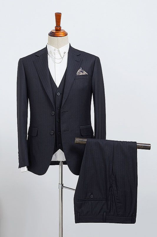 Benson Modern Navy Stripe 3 Piece Slim Fit Custom Business Suit