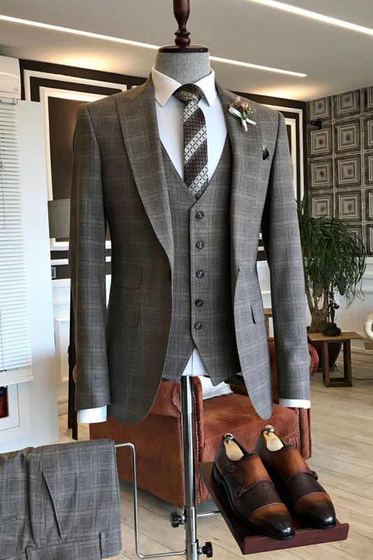 Felix Formal Check Point Lapel Custom Slim Fit Men Suit
