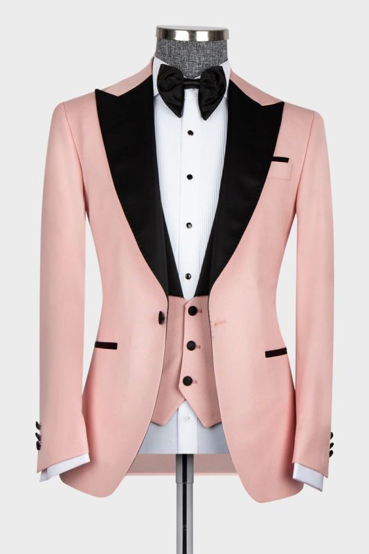 Modern Pink Lapel Collar Men Prom Suit | Men Pink One Button Wedding Tuxedo
