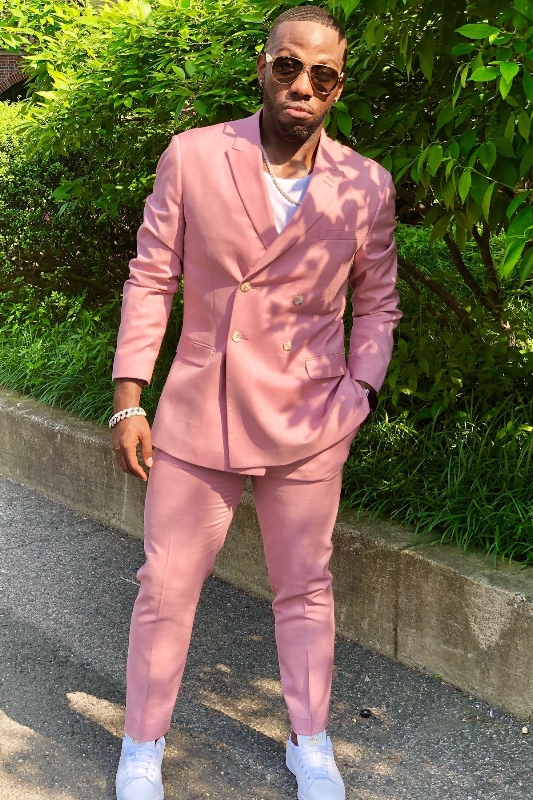 Spring New Pink Peak Lapel Tight Two Piece Prom Suit