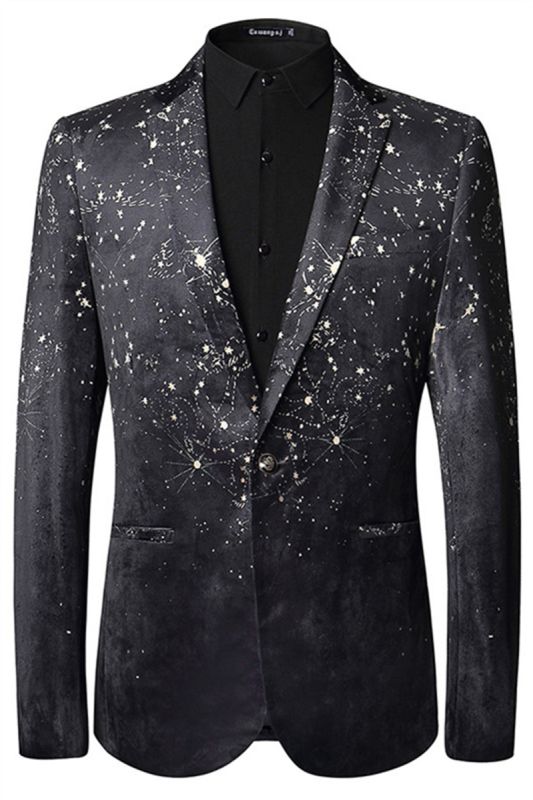 Dreaming Star Print Black Soft Velvet Men Best Fit Blazer