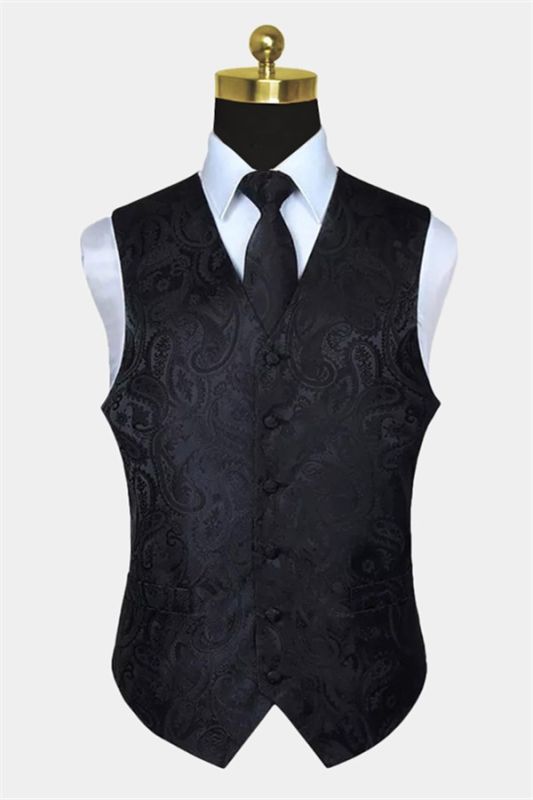 Black Paisley Men Tank Top Suit For Prom