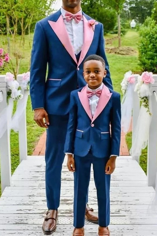 Pink Lapel Dark Blue One Button Wedding Groom Suit