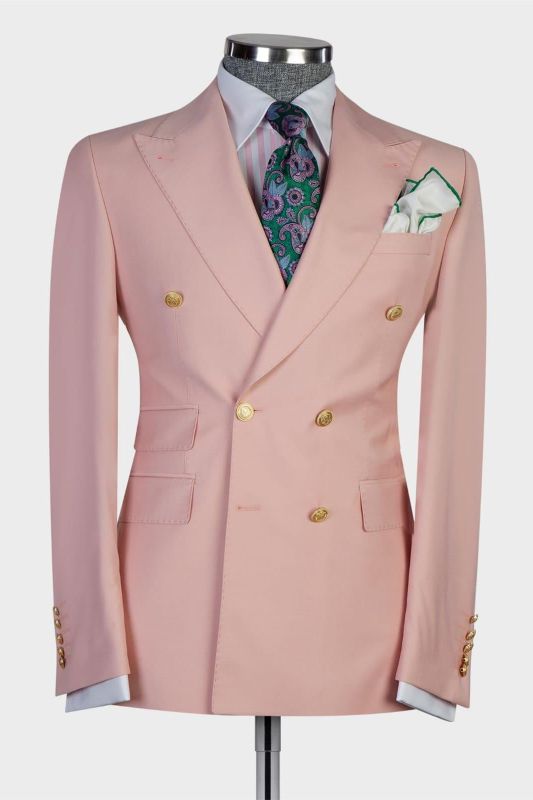 Newest Design Pink Double Breasted Fashion Point Collar Men Suits