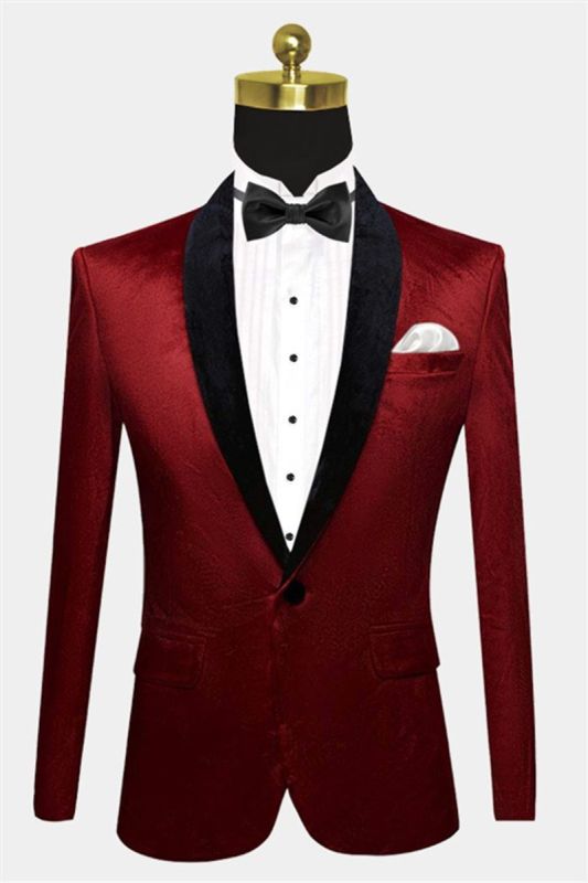 Burgundy Velvet Prom Men Suit | One Button Boyfriend Blazer