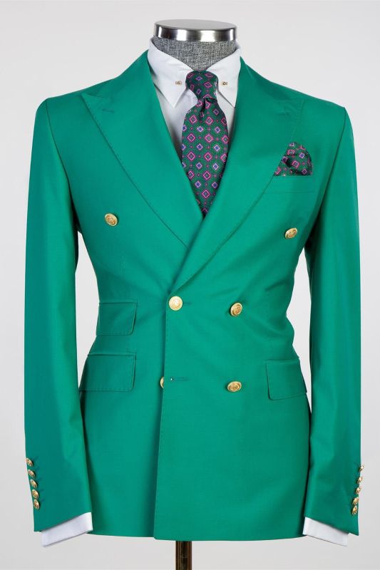 Green Point Lapel Double Breasted Fashion Ball Suit
