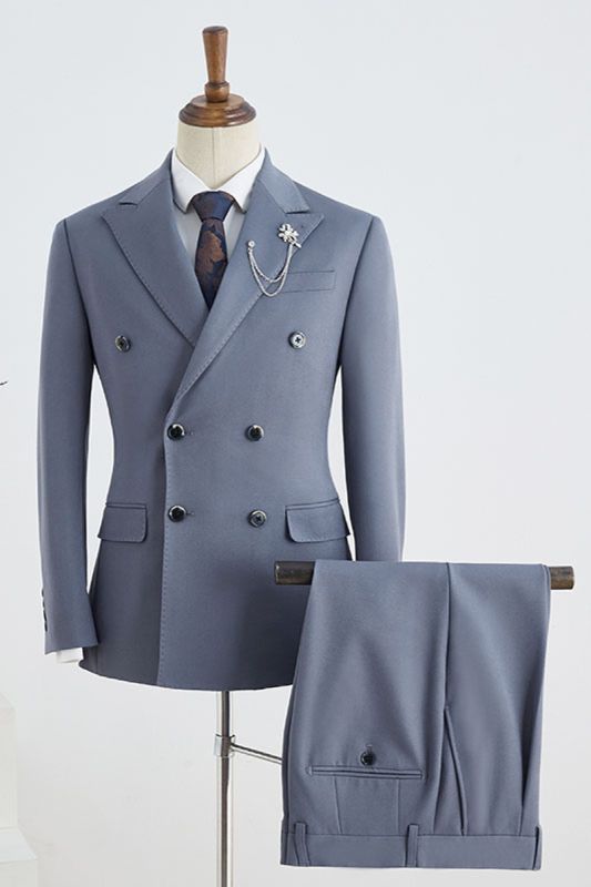Cecil's unique blue double-breasted suit with pointed lapels