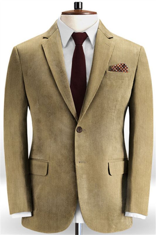 Camel Striped Notched Lapel Tuxedo |  Slim Fit Business Men Suit Online