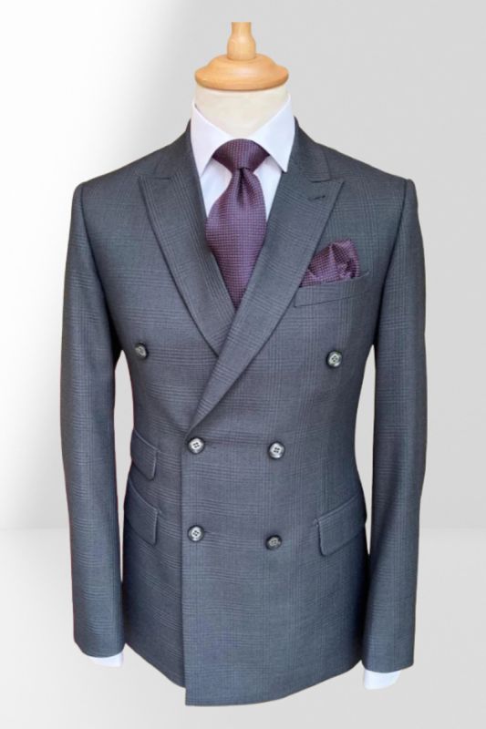 Stylish Grey Prince Wales Check Business Slim Fit Two Piece Suit