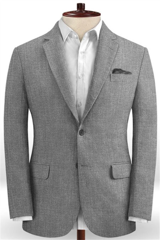 Grey Two-Piece Beach Groom Suit | Linen Fitted Wedding Business Tuxedo