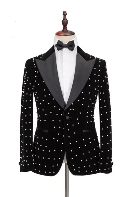 Omar Charming Black Pointed Lapel Mens Fit for Prom