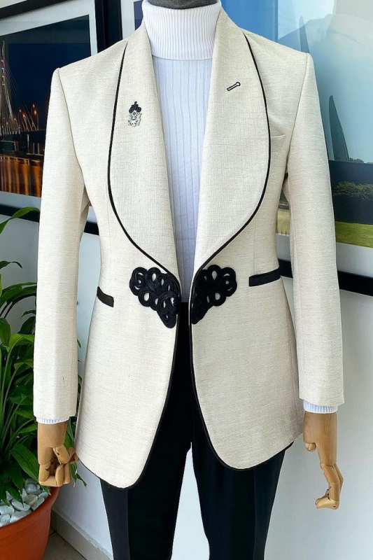 Young White Shawl Lapel Two Piece Wedding Men Suit