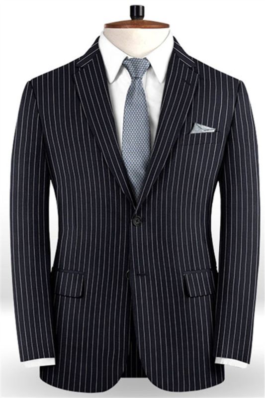 Dark Blue Striped Formal Mens Suit Online | Business Slim Tuxedo