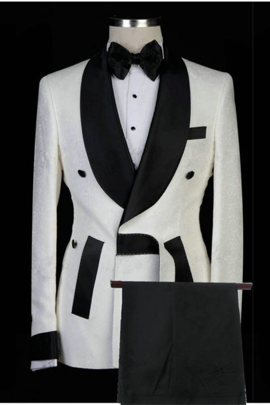Dominick White Jacquard Shawl Lapel Fashion Men Wedding Suit