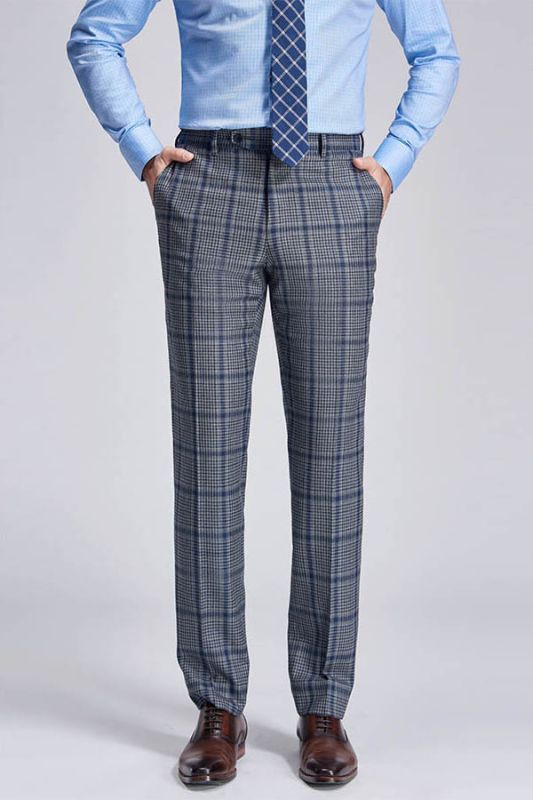 Keith Fashion Plaid Grey Formal Men Suit Pants