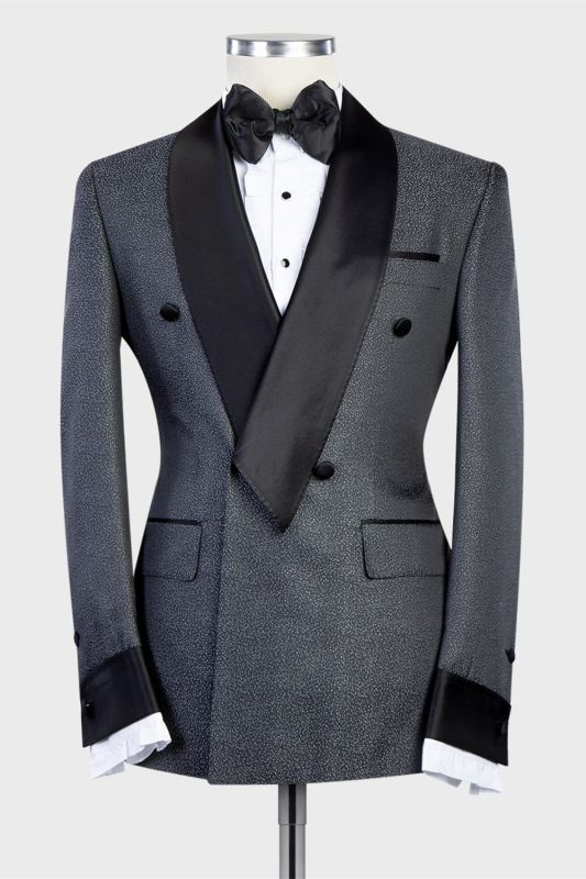 Design Dark Gray Double Breasted Shawl Lapel Best Fit Men Suit