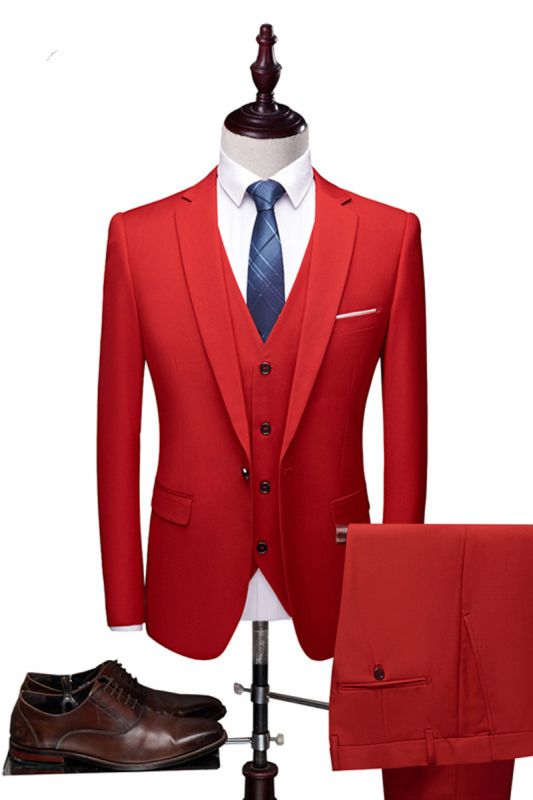 Red Fashion Notch Lapel Tuxedo |  Custom Three Piece Men Suit