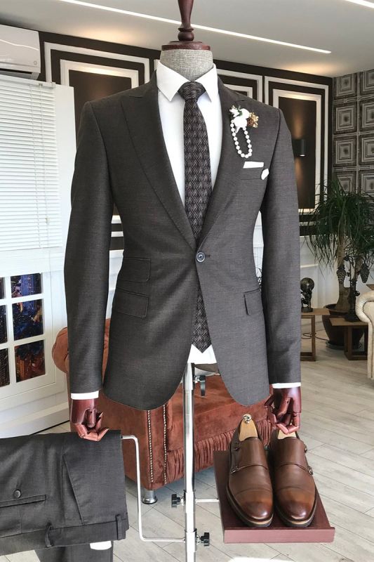 Michael's  dark brown pointed lapels slim fit men's business suit