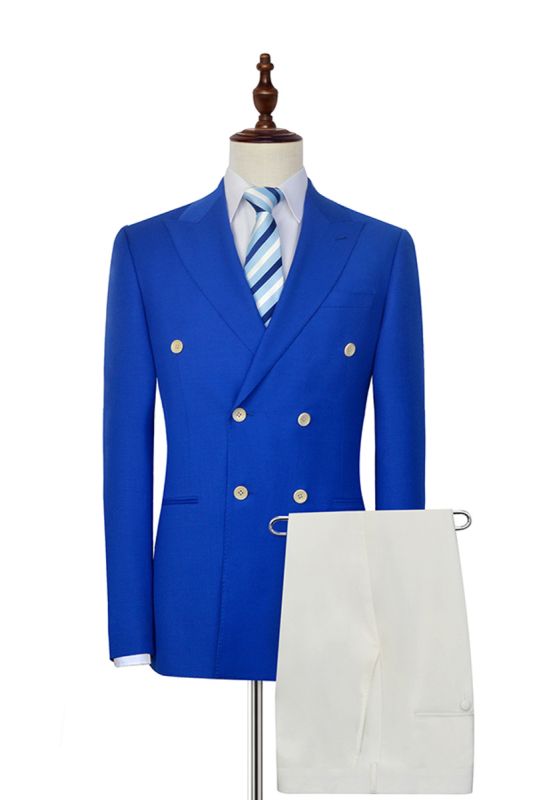 Peak Lapel Royal Blue Double Breasted Men Suit |  Six Button Fashion Casual Suit