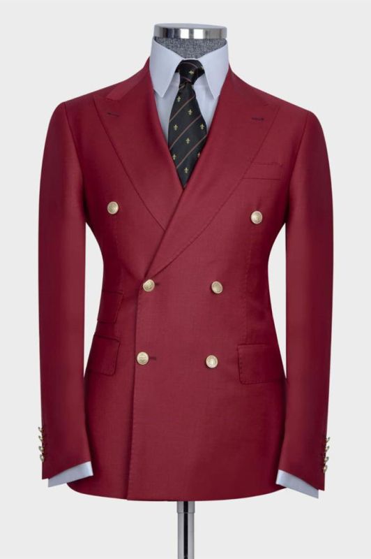 Red Double Breasted Point Collar Tailored Men Prom Suit
