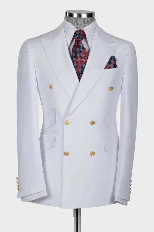Stylish White Double Breasted Men Two Piece Suit | Three Pocket Suit