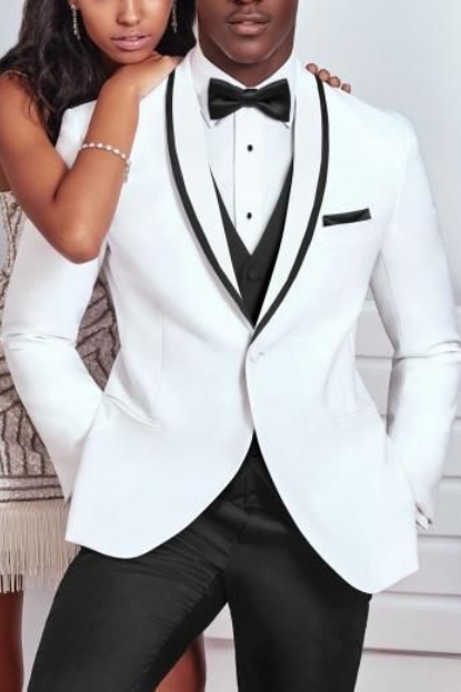 Groom Wedding Suit  White Suit One Button Customized Mens Suit