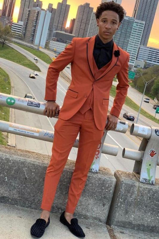 Issac Orange Three Piece Slim Prom Party Men Suit