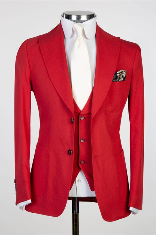 Donald Bespoke Red Peaked Lapel Three Pieces Men Suits