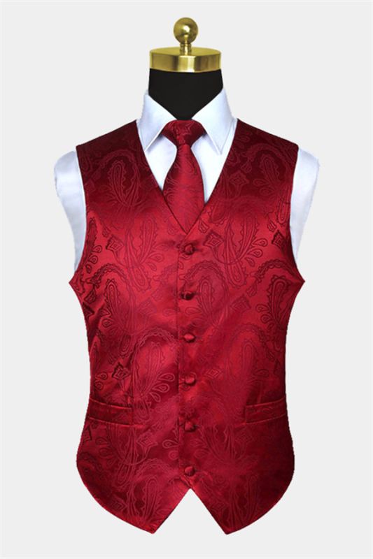 Red Paisley Slim Fit Waistcoat for Men