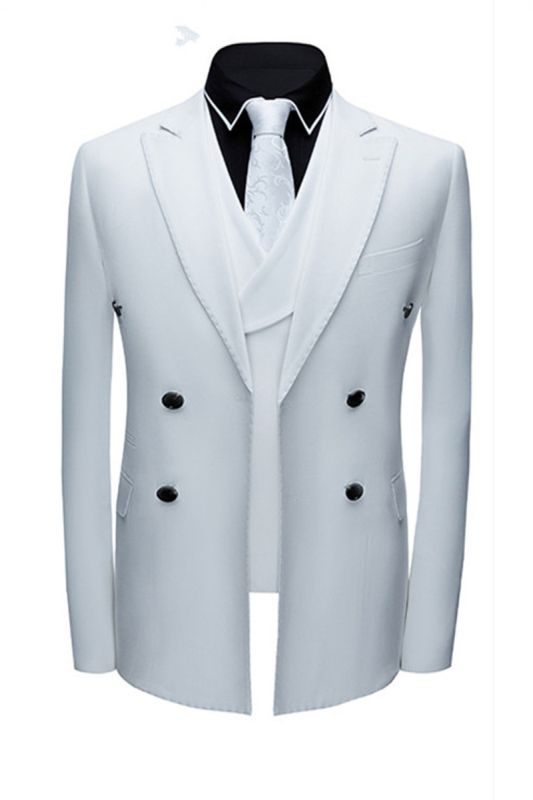 Formal White Business Mens Suit Three Piece |  Point Collar Suit Online