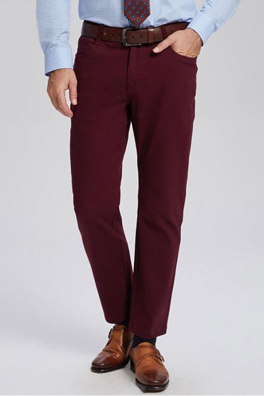 Classic Burgundy Cotton Straight Fit Men Everyday Business Pants
