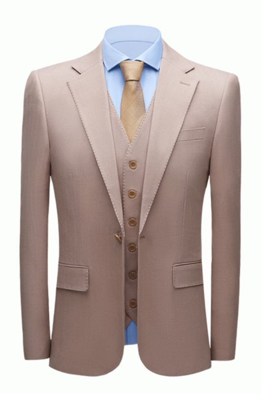 Stylish Notched Lapel Slim Fit Nude Pink Formal Suits For Men