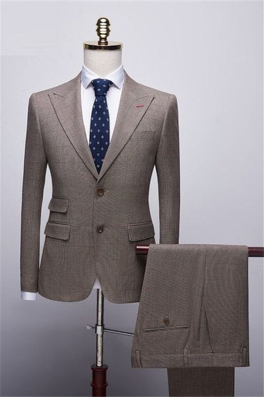 New Two Button Point Lapel Tuxedo |  Brown Mens Prom Suit Best Man Blazer