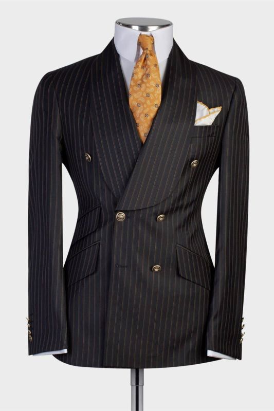 Black Stripe Double Breasted Shawl Lapel Business Men's Suit