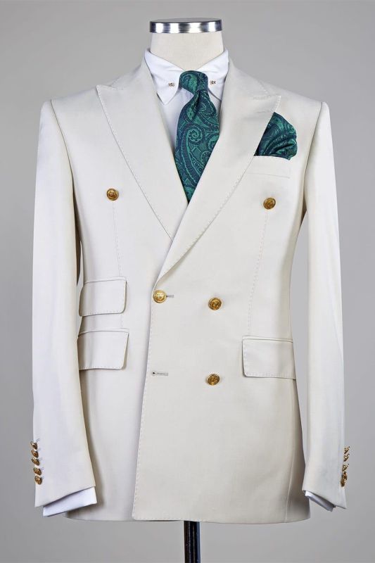 White Chic Peaked Lapel Double Breasted Men Suits