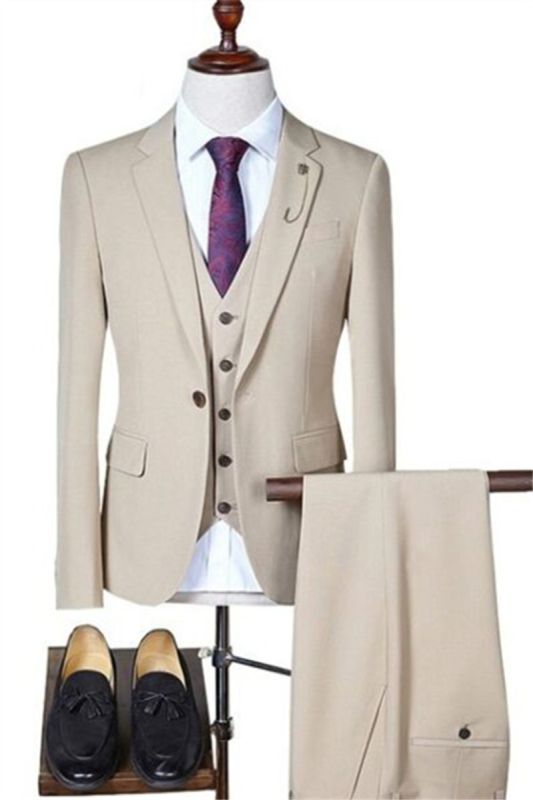 Light Champagne 3 Piece Business Suits Men | Casual Slim Social Blazer Pants Set