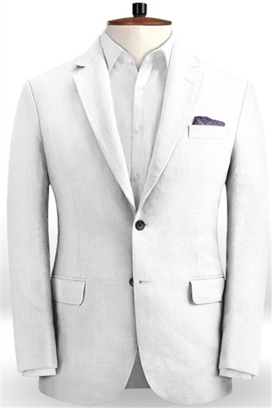 Summer White Groom Tuxedo Linen | Notch Lapel Mens Party Ball Business Suit